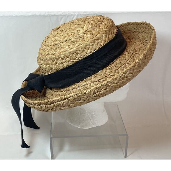 Helen Kaminski Hat Classic 5 Raffia Straw Nougat Black Ribbon Bow Beach Sun main image 7